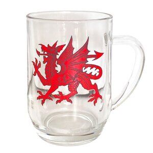 Welsh Cymru Wales Red Dragon Large Clear Beer Glass Mug Made In France Vintage